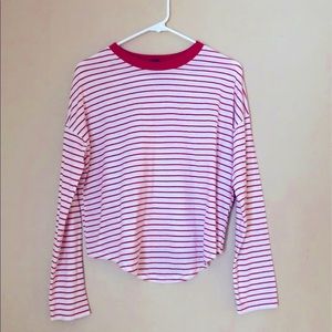 Forever 21 Red Long Sleeve Striped Top